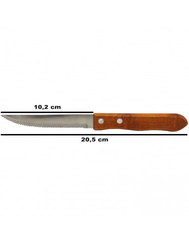 Tradineur - Cuchillo de sierra para carne, hoja de acero inoxidable de 10 cm y mango de madera, cubiertos clásicos, apto para la