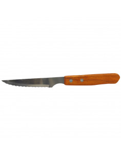 Tradineur - Cuchillo chuletero de sierra, hoja de acero inoxidable de 10 cm y mango de madera, cubiertos clásicos, apto para lav