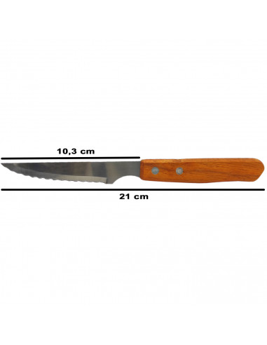 Tradineur - Cuchillo chuletero de sierra, hoja de acero inoxidable de 10 cm y mango de madera, cubiertos clásicos, apto para lav