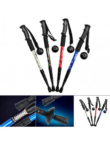 Tradineur - Bastón de trekking extensible, mango recto ergonómico, palo de senderismo telescópico, aluminio, ultraligero, antich
