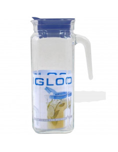 Jarra "igloo" cuadrada con capacidad de 1,2 litros y de 23 x 12 x 8,5 cm con tapa de color azul. Recipiente para almacenar y ser