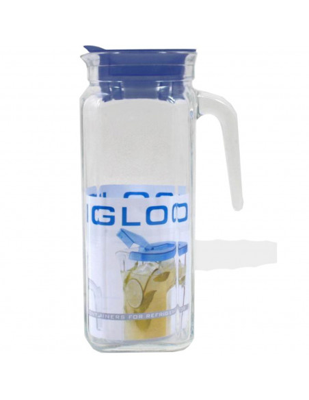 Jarra "igloo" cuadrada con capacidad de 1,2 litros y de 23 x 12 x 8,5 cm con tapa de color azul. Recipiente para almacenar y ser