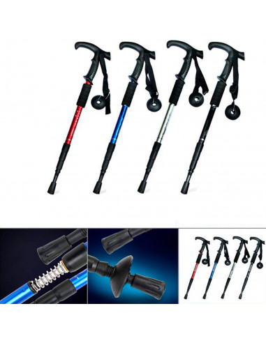 Tradineur - Bastón de trekking extensible, mango en T ergonómico, palo de senderismo telescópico, aluminio, ultraligero, anticho