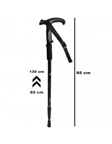Tradineur - Bastón de trekking extensible, mango en T ergonómico, palo de senderismo telescópico, aluminio, ultraligero, anticho