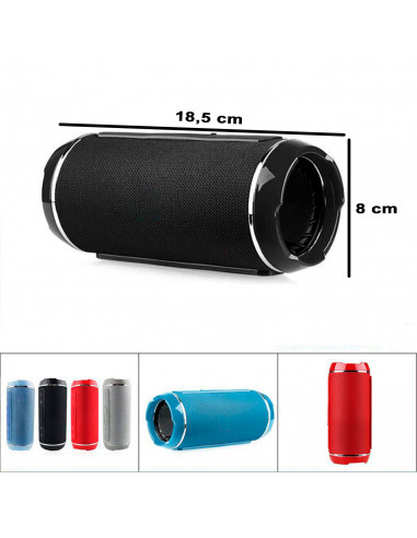 Tradineur - Altavoz portátil cilíndrico con bluetooth, banda FM, batería recargable, 3 horas duración, cable jack 3,5 mm, ranura