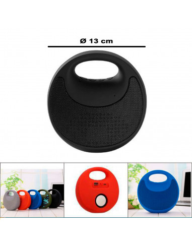 Tradineur - Altavoz portátil con asa, bluetooth, batería recargable, 3 horas duración, cable usb, ranuras usb y micro SD, Ø 13 c
