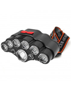 Tradineur - Linterna de cabeza, 9 LED, luz frontal, 4 modos de luz, batería recargable, cable USB, resistente al agua, correr, e