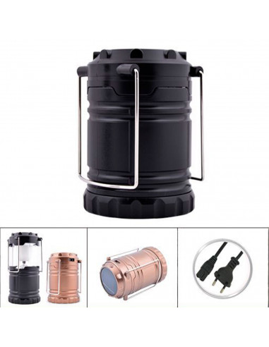 Tradineur - Farol, luz de camping recargable con asas, 8 LED, recarga solar, iluminación de exterior, portátil, excursión, acamp