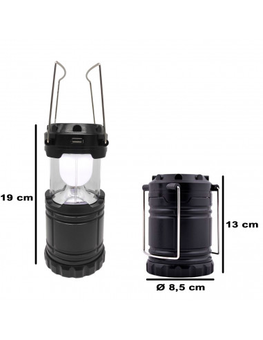 Tradineur - Farol, luz de camping recargable con asas, 8 LED, recarga solar, iluminación de exterior, portátil, excursión, acamp