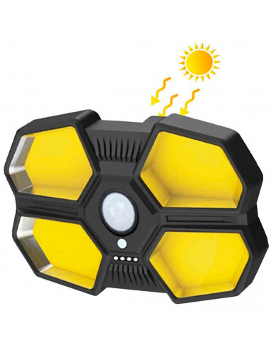 Tradineur - Foco exterior, lámpara solar de pared, recargable, 16 W, 390 lumen, sensor de movimiento, resistente al agua, incluy