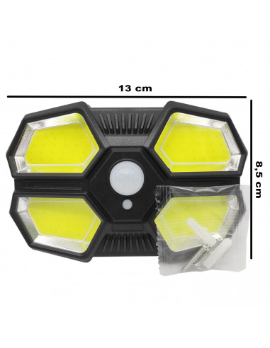 Tradineur - Foco exterior, lámpara solar de pared, recargable, 16 W, 390 lumen, sensor de movimiento, resistente al agua, incluy