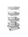 Tradineur -  Carro verdulero plata modelo PLFT con ruedas 4 cestas 85 x 40 x 30 cm . Carrito portaobjetos estantes multiusos par