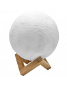 Tradineur - Lámpara de sobremesa con forma de luna, base de madera, plástico blanco, funciona con pila, decoración de salón, dor