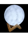 Tradineur - Lámpara de sobremesa con forma de luna, base de madera, plástico blanco, funciona con pila, decoración de salón, dor