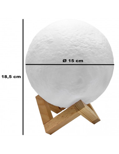 Tradineur - Lámpara de sobremesa con forma de luna, base de madera, plástico blanco, funciona con pila, decoración de salón, dor