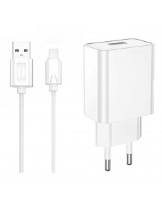 Tradineur - Cargador de móvil compatible con iOS, 2.4A, cable de 100 cm, carga rápida, enchufe de corriente, smartphone, tablet,