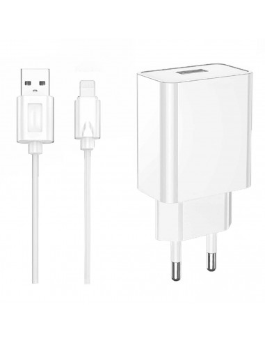 Tradineur - Cargador de móvil compatible con iOS, 2.4A, cable de 100 cm, carga rápida, enchufe de corriente, smartphone, tablet,