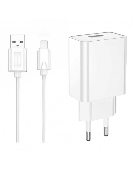 Tradineur - Cargador de móvil compatible con iOS, 2.4A, cable de 100 cm, carga rápida, enchufe de corriente, smartphone, tablet,
