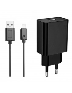 Tradineur - Cargador de móvil 2.4A compatible con iOS, cable de 100 cm, carga rápida, enchufe de corriente, smartphone, tablet,