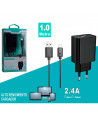 Tradineur - Cargador de móvil 2.4A compatible con iOS, cable de 100 cm, carga rápida, enchufe de corriente, smartphone, tablet,