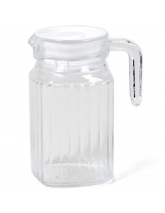 Jarra "frigo" con tapa blanca de cristal con capacidad de 0,5 litros, de 15,7 x 13 x 7,5 cm.  Recipiente para almacenar y servir