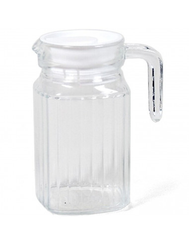 Jarra "frigo" con tapa blanca de cristal con capacidad de 0,5 litros, de 15,7 x 13 x 7,5 cm.  Recipiente para almacenar y servir