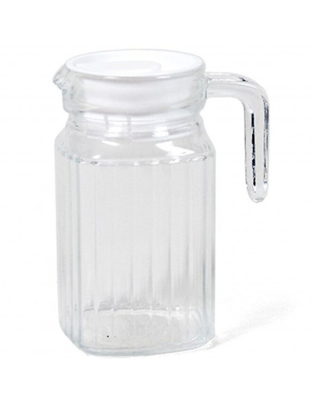 Jarra "frigo" con tapa blanca de cristal con capacidad de 0,5 litros, de 15,7 x 13 x 7,5 cm.  Recipiente para almacenar y servir