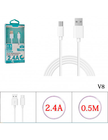Tradineur - Cable de datos 2.4A, USB a micro-USB, 50 cm, carga rápida, transferencia de datos de móvil a pc, compatible con Xiao