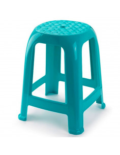 Tradineur - Taburete de plástico con reposapiés, asiento de 26 x 26 cm, banqueta multiusos, cocina, salón, baño, hogar, fabricad