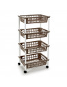 Tradineur -  Carro verdulero marrón topo modelo PLFT con ruedas 4 cestas 85 x 40 x 30 cm . Carrito portaobjetos estantes multius