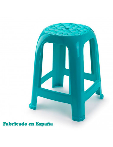 Tradineur - Taburete de plástico con reposapiés, asiento de 26 x 26 cm, banqueta multiusos, cocina, salón, baño, hogar, fabricad