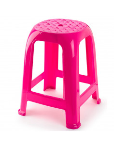 Tradineur - Taburete de plástico con reposapiés y asiento de 26 x 26 cm, banqueta multiusos, cocina, salón, baño, hogar, fabrica