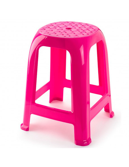 Tradineur - Taburete de plástico con reposapiés y asiento de 26 x 26 cm, banqueta multiusos, cocina, salón, baño, hogar, fabrica