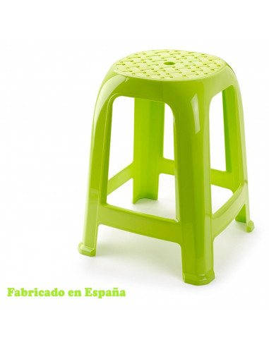 Tradineur - Taburete de plástico con asiento de 26 x 26 cm y reposapiés, banqueta multiusos, cocina, salón, baño, hogar, fabrica
