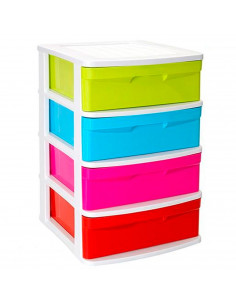 Tradineur - Cajonera de plástico Sena, 4 cajones multicolor, torre de ordenación multiusos, almacenaje, escuela, hogar, fabricad