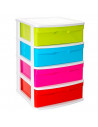 Tradineur - Cajonera de plástico Sena, 4 cajones multicolor, torre de ordenación multiusos, almacenaje, escuela, hogar, fabricad