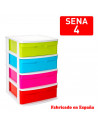 Tradineur - Cajonera de plástico Sena, 4 cajones multicolor, torre de ordenación multiusos, almacenaje, escuela, hogar, fabricad