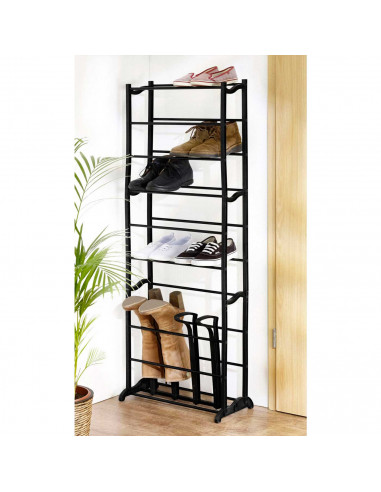 Tradineur - Zapatero de plástico con varillas metálicas, 10 niveles, soporte para 30 pares de calzado, estantería para zapatos,