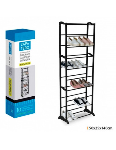 Tradineur - Zapatero de plástico con varillas metálicas, 10 niveles, soporte para 30 pares de calzado, estantería para zapatos,