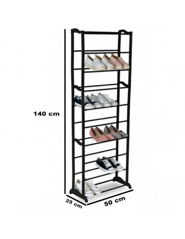 Tradineur - Zapatero de plástico con varillas metálicas, 10 niveles, soporte para 30 pares de calzado, estantería para zapatos,