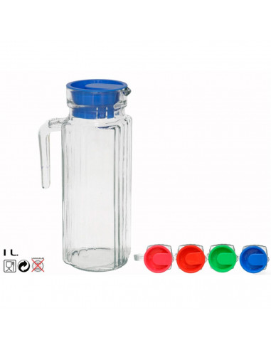 Tradineur - Jarra frigo de cristal, almacenar y servir agua, zumo, refrescos, nevera, frigorífico - 23,5 x 12 x 7,5 cm - 1 litro