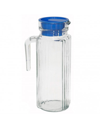 Tradineur - Jarra frigo de cristal, almacenar y servir agua, zumo, refrescos, nevera, frigorífico - 23,5 x 12 x 7,5 cm - 1 litro