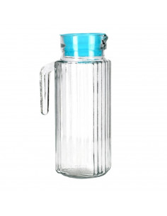 Jarra "frigo" con capacidad de 1 litro, con tapa de color surtido de cristal  de 23,5 x 12 x 7,5 cm.  Recipiente para almacenar