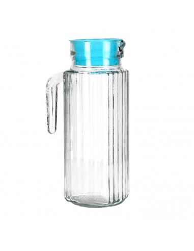 Jarra "frigo" con capacidad de 1 litro, con tapa de color surtido de cristal  de 23,5 x 12 x 7,5 cm.  Recipiente para almacenar