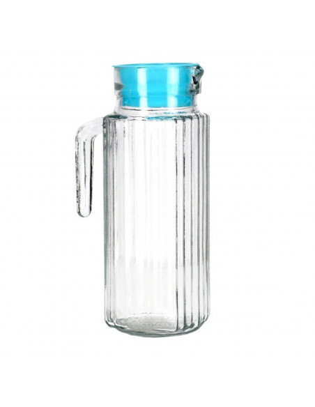 Jarra "frigo" con capacidad de 1 litro, con tapa de color surtido de cristal  de 23,5 x 12 x 7,5 cm.  Recipiente para almacenar