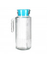 Jarra "frigo" con capacidad de 1 litro, con tapa de color surtido de cristal  de 23,5 x 12 x 7,5 cm.  Recipiente para almacenar
