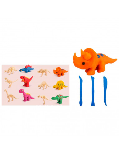 Tradineur - Dinosaurio de juguete de arcilla con esqueleto - Manualidades y artes plásticas - Fabricado en España - Modelo Surti