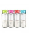 Jarra "frigo" con capacidad de 1 litro, con tapa de color surtido de cristal  de 23,5 x 12 x 7,5 cm.  Recipiente para almacenar
