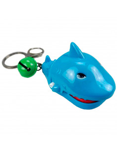 Tradineur - Mini Tiburon con sacamuelas y llavero - Fabricado en plástico - Portable, Tamaño compacto - Color Azul