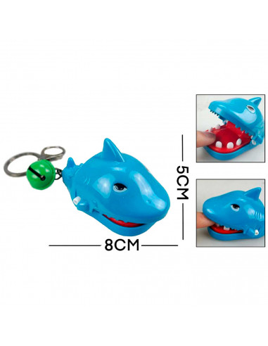 Tradineur - Mini Tiburon con sacamuelas y llavero - Fabricado en plástico - Portable, Tamaño compacto - Color Azul